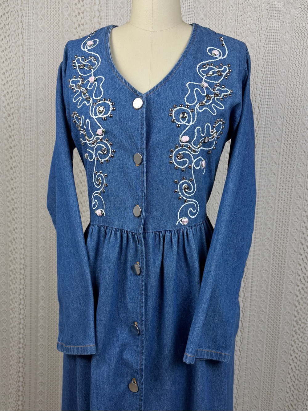 vintage 90s embellished denim maxi dress